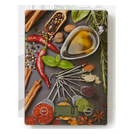 Bilancia da cucina digitale  vetro stampa fantasia di spezie NEDIS KASC113VA Bilancia da cucina digitale  vetro stampa fantasia di spezie NEDIS KASC113VA