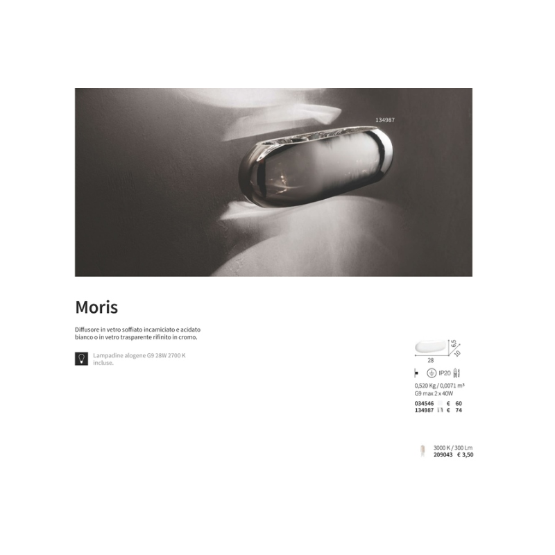 Applique in metallo cromato vetro effetto cromato MORIS AP2 Ideal Lux