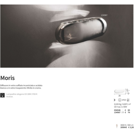 Applique in metallo cromato vetro effetto cromato MORIS AP2 Ideal Lux