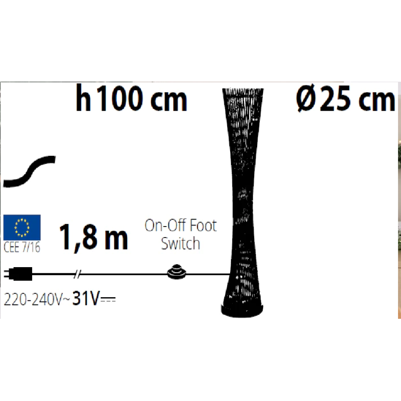 Colonna vaso sfiancata piatta H100cm 60LED bianco caldo  3D ATS CLT100 S60-F (WW) Lotti (LOLLI 20023)