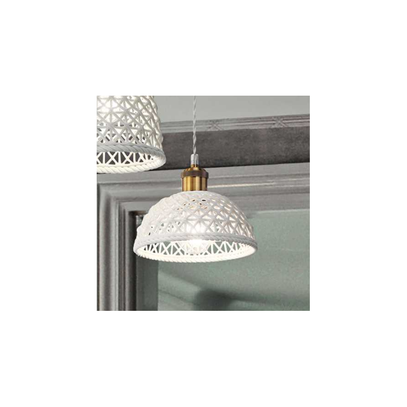 Lampadario sospensione in ceramica bianca diamtero cm20 LUGANO SP1 D18 Ideal Lux