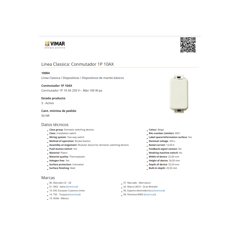 DEVIATORE SERIE LINEA 10004 VIMAR