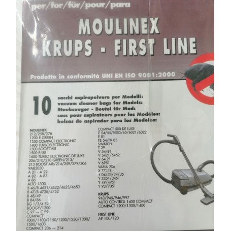 MX1 ELETTROCASA SACCHETTI PER ASPIRAPOLVERE  MOULINEX, KRUPS, FIRST LINE