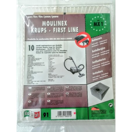 MX1 ELETTROCASA SACCHETTI PER ASPIRAPOLVERE  MOULINEX, KRUPS, FIRST LINE