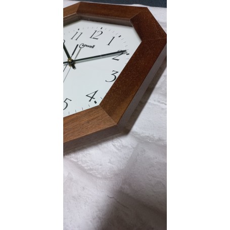 orologio parete cornice legno noce forma ottag. cm 27x27