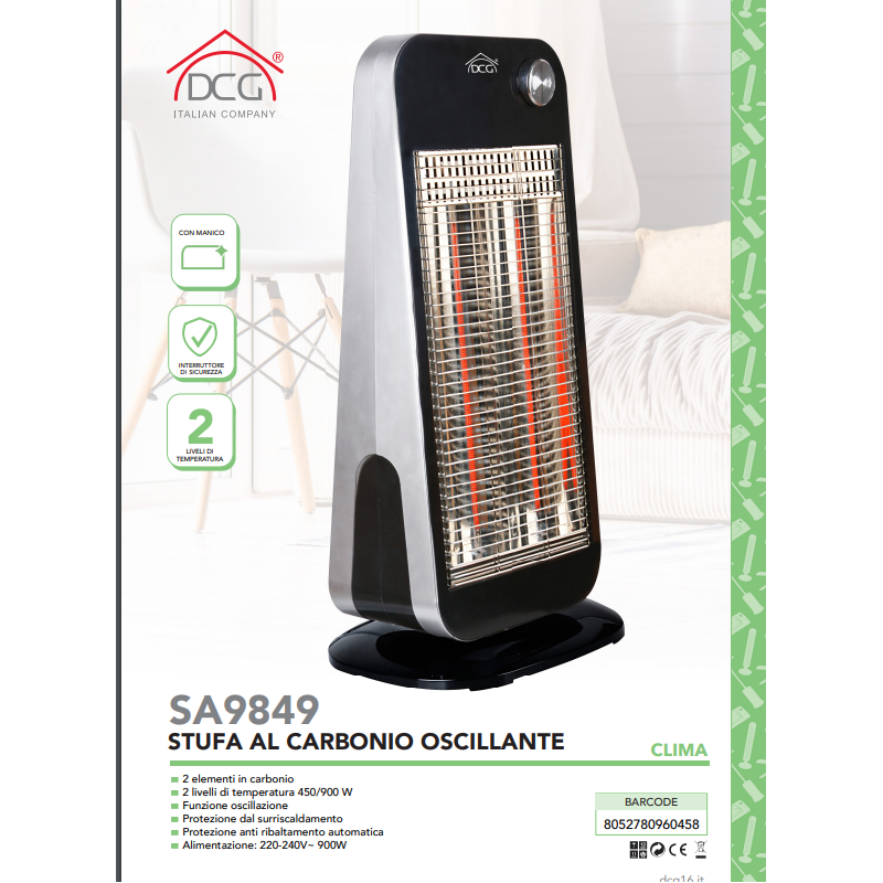 STUFA ELETTRICA VERTICALE CON RESISTENZE IN FIBRA DI CARBONIO  900w DCG SA9849