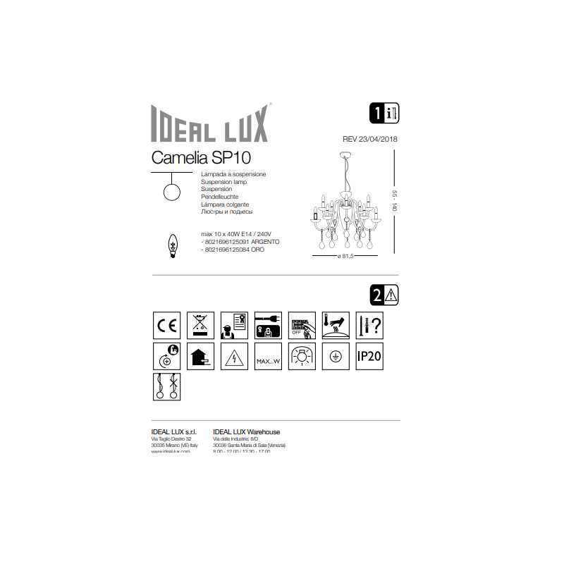 CAMELIA SP10 ORO IDEALLUX Lampadario 10luci