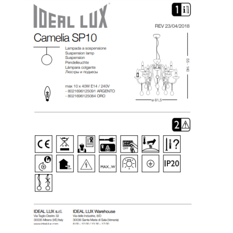 CAMELIA SP10 ORO IDEALLUX Lampadario 10luci