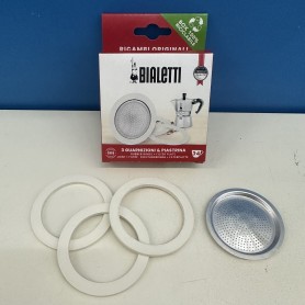 Confezione 3 guarnizioni + piastrina moka 3/4 tazze MOKA EXPRESS, FIAMMETTA, BREAK, HAPPY, DAMA, MOKA MELODY SPORT, ALPINA, MOKA