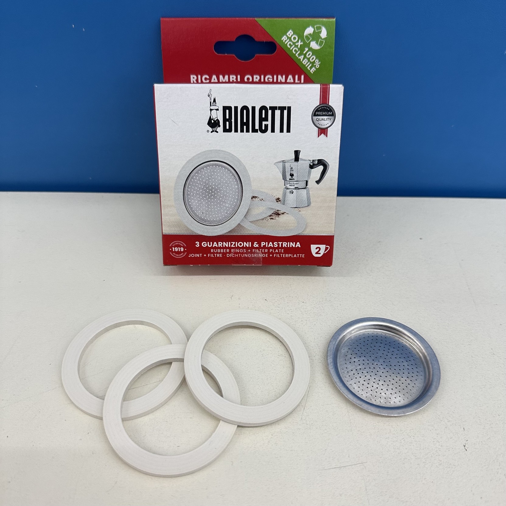 Set Ricambio 3 Guarnizioni E 1 Filtro Bialetti Moka Da 2 Tazze