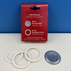 Confezione ricambio 3 guarnizioni+piastrina per moka 1 tazza EXPRESS, FIAMMETTA, BREAK, HAPPY, DAMA, MINI EXPRESS, RAINBOW 08000 2