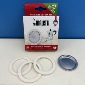 Confezione ricambio 3 guarnizioni+piastrina per moka 1 tazza EXPRESS, FIAMMETTA, BREAK, HAPPY, DAMA, MINI EXPRESS, RAINBOW 08000