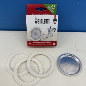 Confezione 3 guarnizioni + piastrina moka 6 tazze MOKA EXPRESS, FIAMMETTA, BREAK, HAPPY, DAMA, MOKA MELODY SPORT, ALPINA, MOKA T