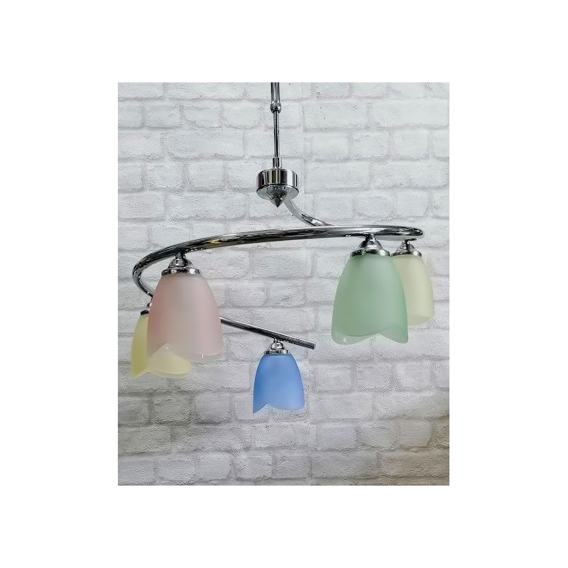 LAMPADARIO A SPIRALE CROMO 5 LUCI VETRO MULTICOLOR PADANA LAMPADARI 210.240sg padana