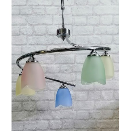 LAMPADARIO A SPIRALE CROMO 5 LUCI VETRO MULTICOLOR PADANA LAMPADARI 210.240sg padana