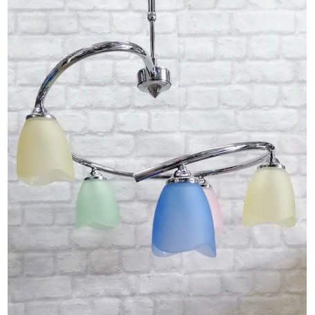LAMPADARIO A SPIRALE CROMO 5 LUCI VETRO MULTICOLOR PADANA LAMPADARI 210.240sg padana
