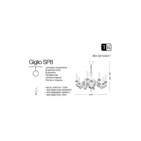 GIGLIO SP8 IDEAL LUX GRANDE LAMPADARIO CON CORPO INTARSIATO BIANCO OPACO 2
