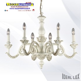 GIGLIO SP8 IDEAL LUX GRANDE LAMPADARIO CON CORPO INTARSIATO BIANCO OPACO