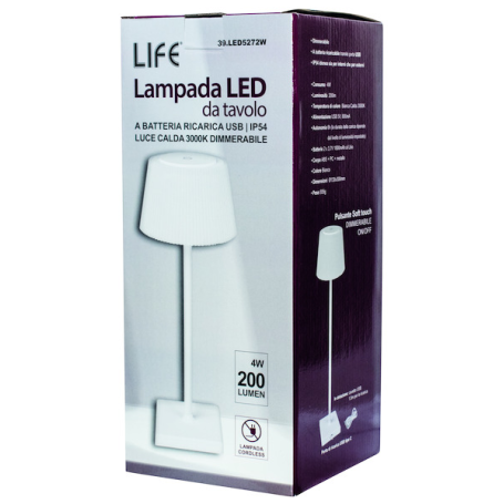 LAMPADA SENZA FILO PORTATILE BIANCA CON PARALUME EFFETTO PLISSETTATO LED 4w LIFE 39.LED5272W LAMPADA SENZA FILO PORTATILE BIANCA CON PARALUME EFFETTO PLISSETTATO LED 4w LIFE 39.LED5272W