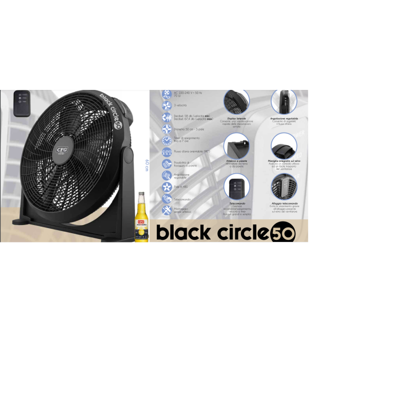 Ventilatore da appoggio nero diametro cm50 EV078 BLACK CIRCLE 50 CFG