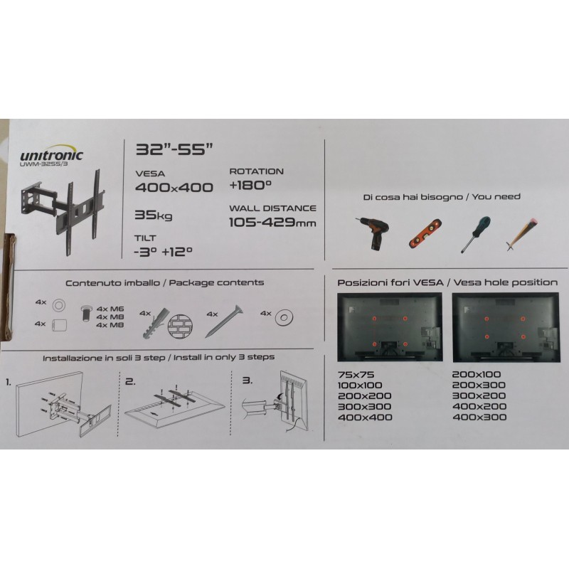 supporto tv da parete 32-55" doppio snodo...