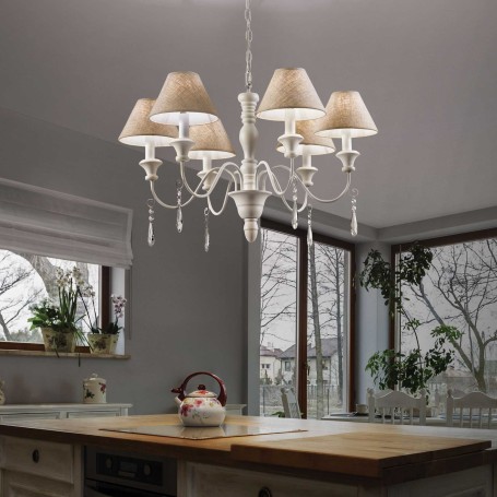 Provence sp6 Lampadario in stile provenzale 6 luci con paralumi tortora e goccie