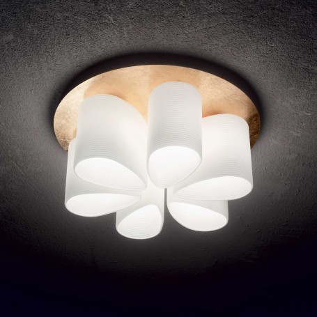 Lampadario da soffitto base metallo foglia oro, diffusori vetro soffiato biancoDAISY PL6 IDEAL LUX