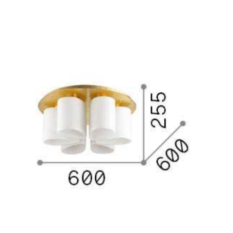 Lampadario da soffitto base metallo foglia oro, diffusori vetro soffiato biancoDAISY PL6 IDEAL LUX