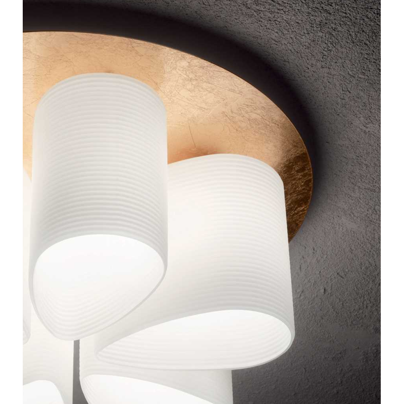 Lampadario da soffitto base metallo foglia oro,...