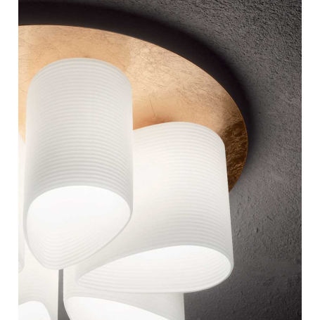 Lampadario da soffitto base metallo foglia oro, diffusori vetro soffiato biancoDAISY PL6 IDEAL LUX