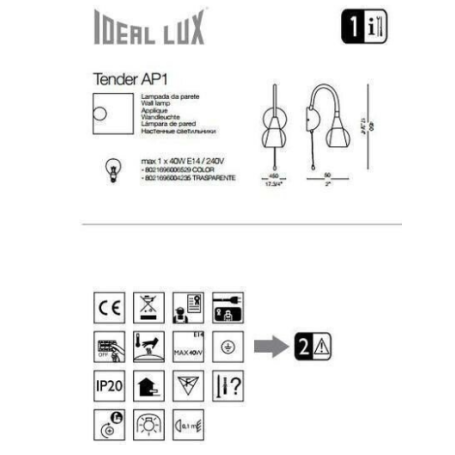 Applique con cordella cromata TENDER MAP1 IDEAL LUX