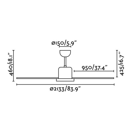 VENTILATORE DA SOFFITTO  GRANDI DIMENSIONI 6 PALE GRIGIO FARO ANDROS diametro 2,13cm
