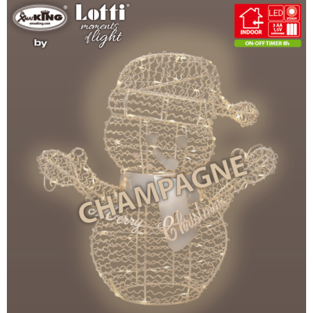 Pupazzo neve in metallo a batterie cm30 micro LED VPM SWM CH 30-TF 3AA champagne