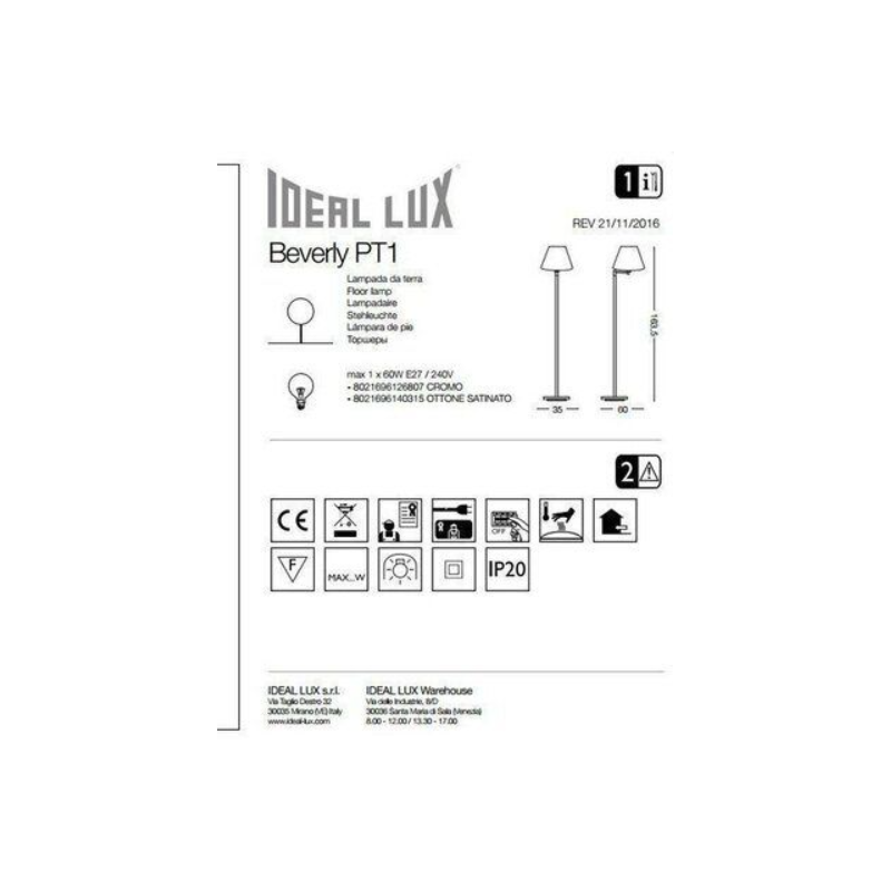 Piantana metallo cromata BEVERLY MPT1 Ideal Lux...