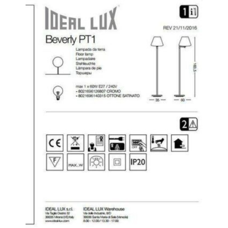 Piantana metallo cromata BEVERLY MPT1 Ideal Lux con paralume bianco direzionabile