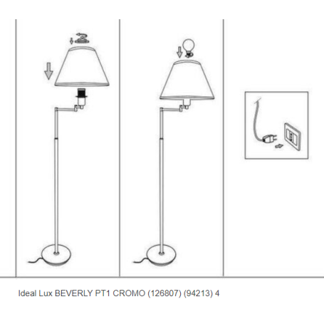 Piantana metallo cromata BEVERLY MPT1 Ideal Lux con paralume bianco direzionabile