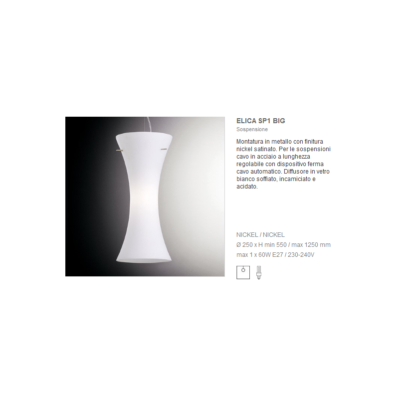IDEAL LUX lampada sospensione ELICA sp1 vetro...