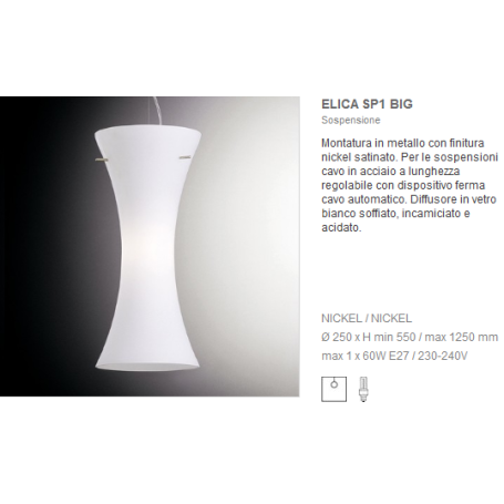 IDEAL LUX lampada sospensione ELICA sp1 vetro bianco