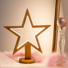 lampada da tavolo stella in legno luce led