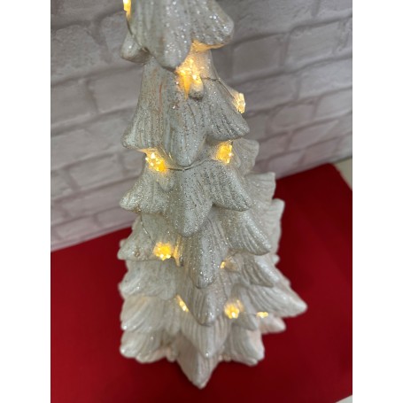 ALBERO DI NATALE BIANCO IN CERAMICA CON LUCE A BATTERIE AMICASA H56cm