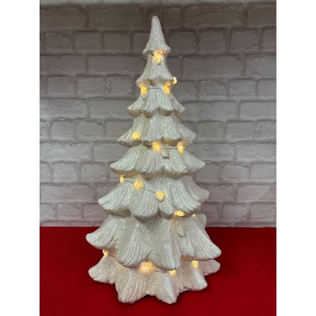 ALBERO DI NATALE BIANCO IN CERAMICA CON LUCE A BATTERIE AMICASA H56cm