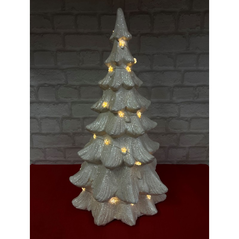 ALBERO DI NATALE BIANCO IN CERAMICA CON LUCE A...