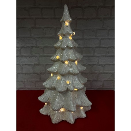 ALBERO DI NATALE BIANCO IN CERAMICA CON LUCE A BATTERIE AMICASA H56cm