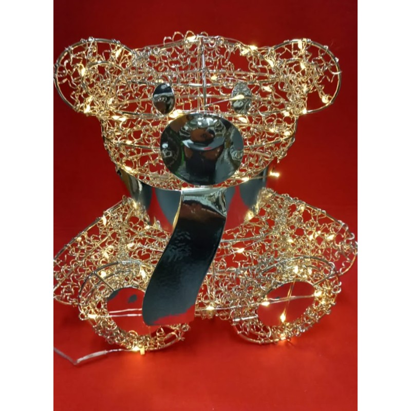 Orso Teddy seduto altezza cm27, metallo color champagne, a batterie