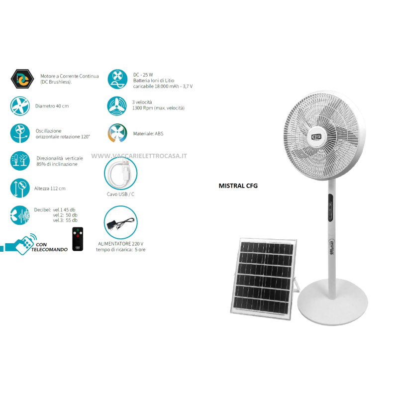 Ventilatore piantana ricaricabile tramite...
