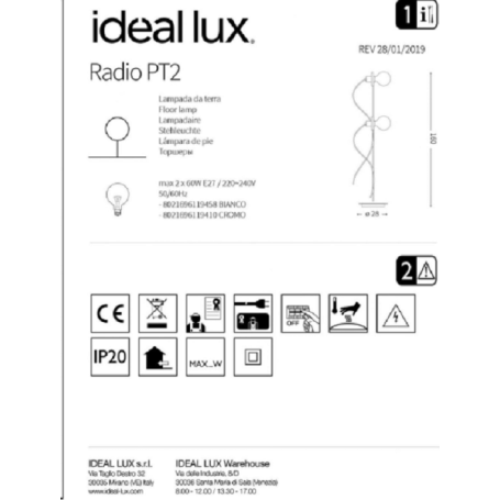 Radio PT2 Bianca Piantana con 2 lampadine a vista struttura bianca IDEAL LUX