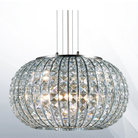 Lampadario sospensione montatura metallo cromato ed elementi cristallo, diametro cm42 CALYPSO SP5 Ideal Lux