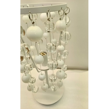Lampada da tavolo con base in metallo e fili di nylon con sfere di vetro bianche e trasparenti. NEVE TL1 IDEAL LUX