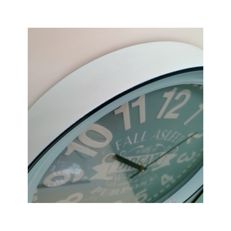 Orologio da parete in metallo azzurro con vetro 21514 JUSTAMINUTE