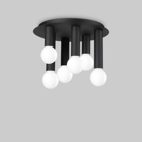 PLAFONIERA 6 LUCI FORMA CILINDRICA metallo opaco NERO o...